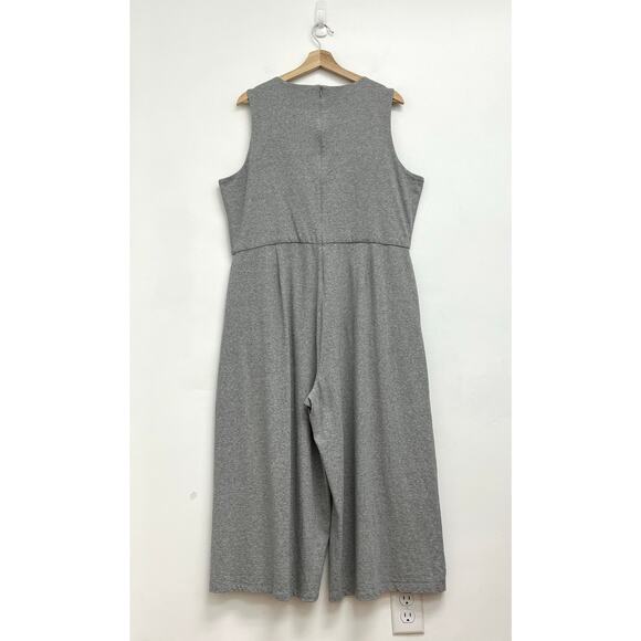 Eileen Fisher Organic Cotton Heathered Knit Wide Leg Crop Moon Jumpsuit - Large - Picture 5 of 15